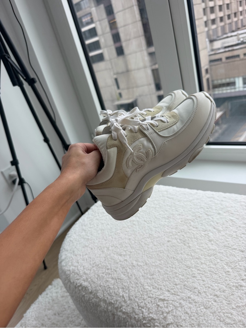 White Chanel CC Logo Sneakers